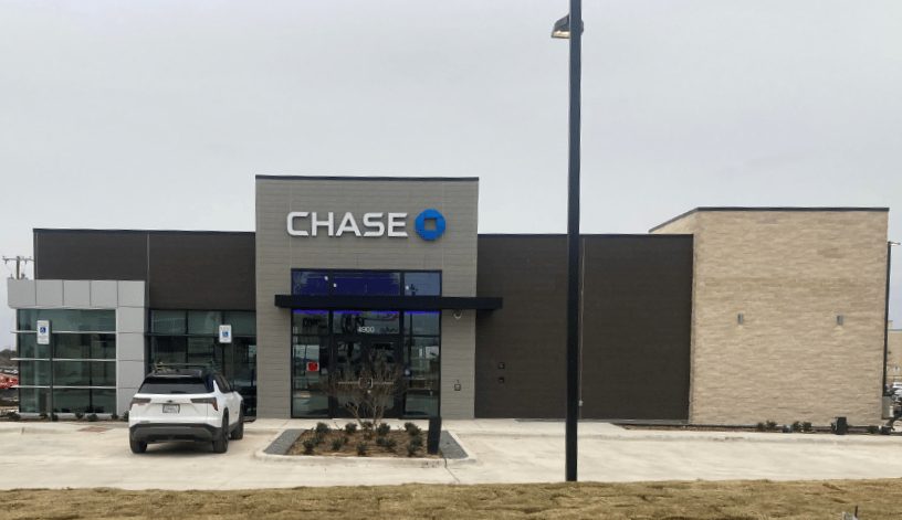 Completed exterior with Chase signage and canopy