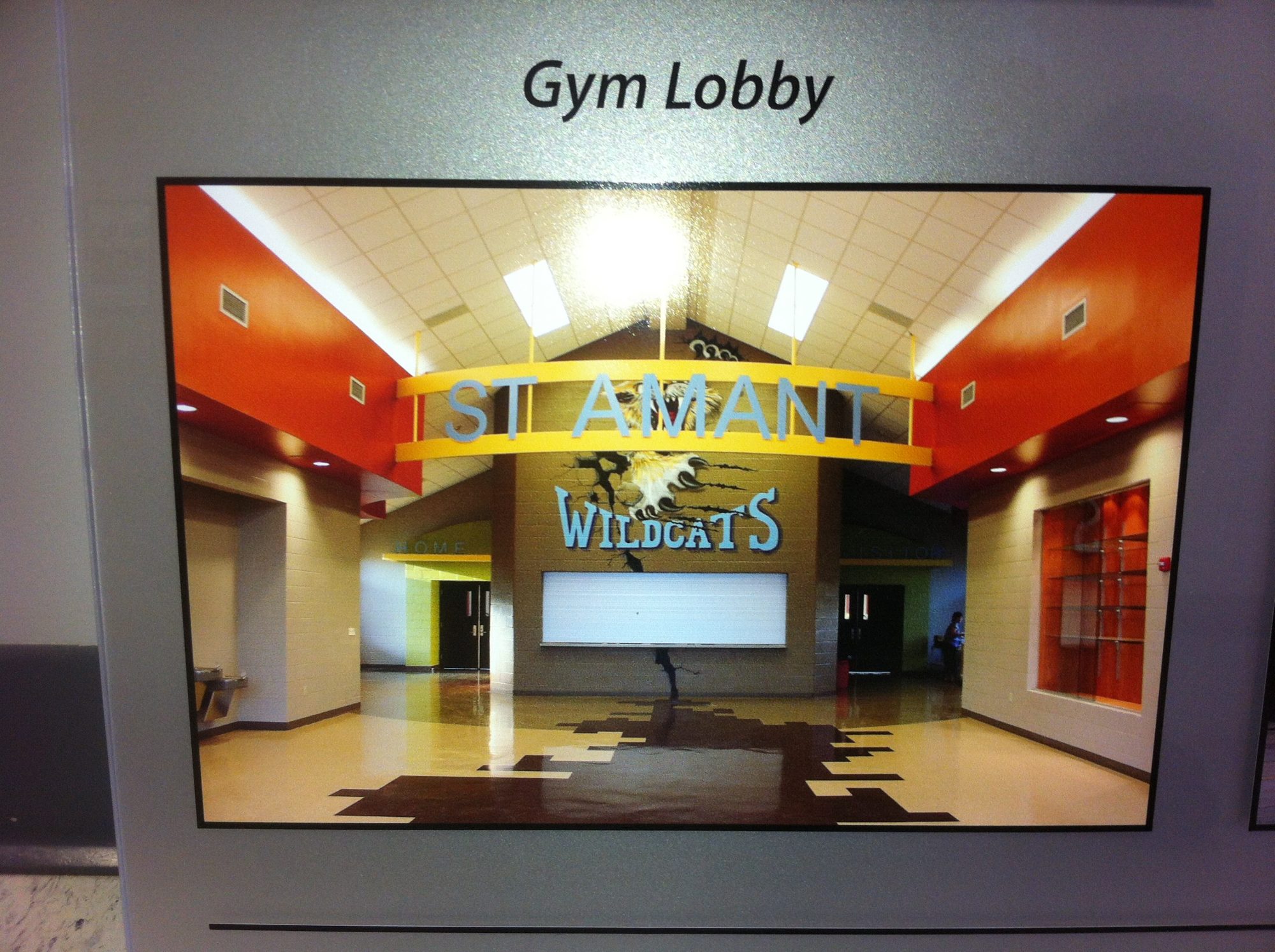 Gymnasium atrium interior with steel beam framing
